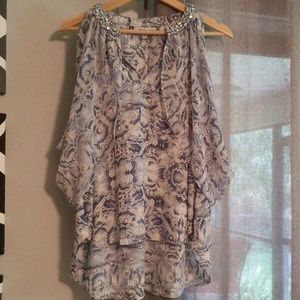 Jennifer Lopez Animal Print Beaded Blouse